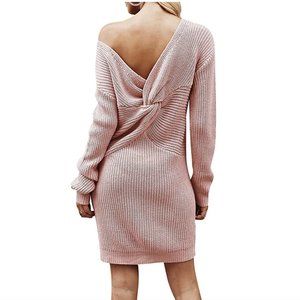 Sexy off the shoulder sweater dress with knot back